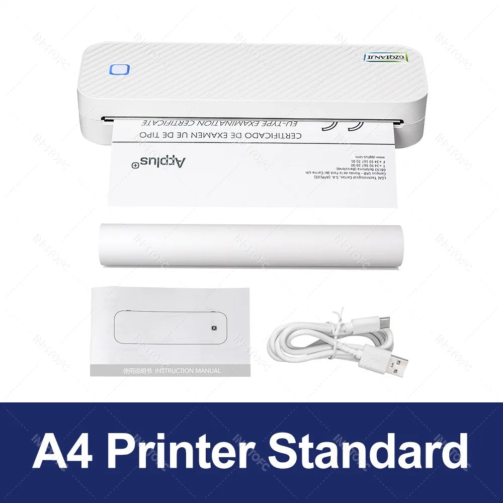 Portable A4 Bluetooth Thermal Printer - Inkless Mobile Document Printer