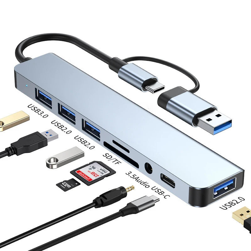8 -in- 1 USB-C Hib Docking Station - Multiport Adapter for Laptop & Tablet