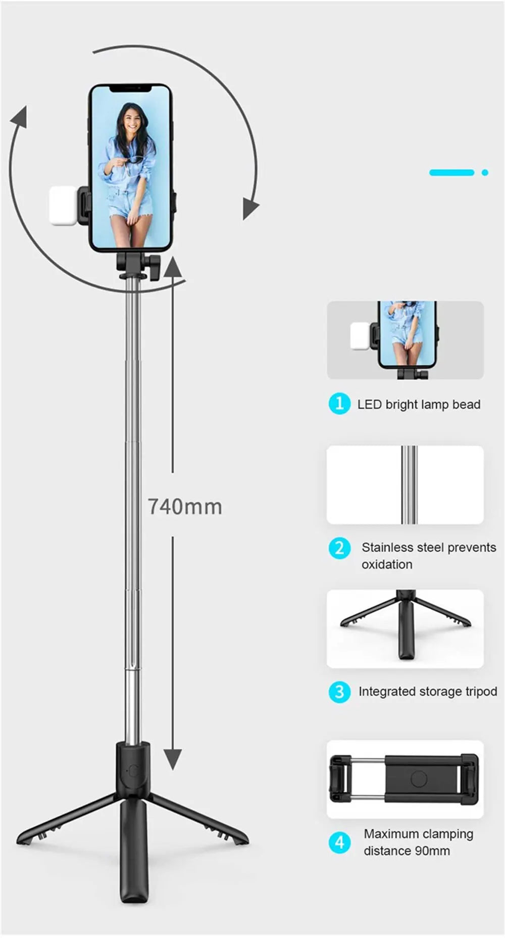 Bluetooth Selfie Stick Tripod with Remote