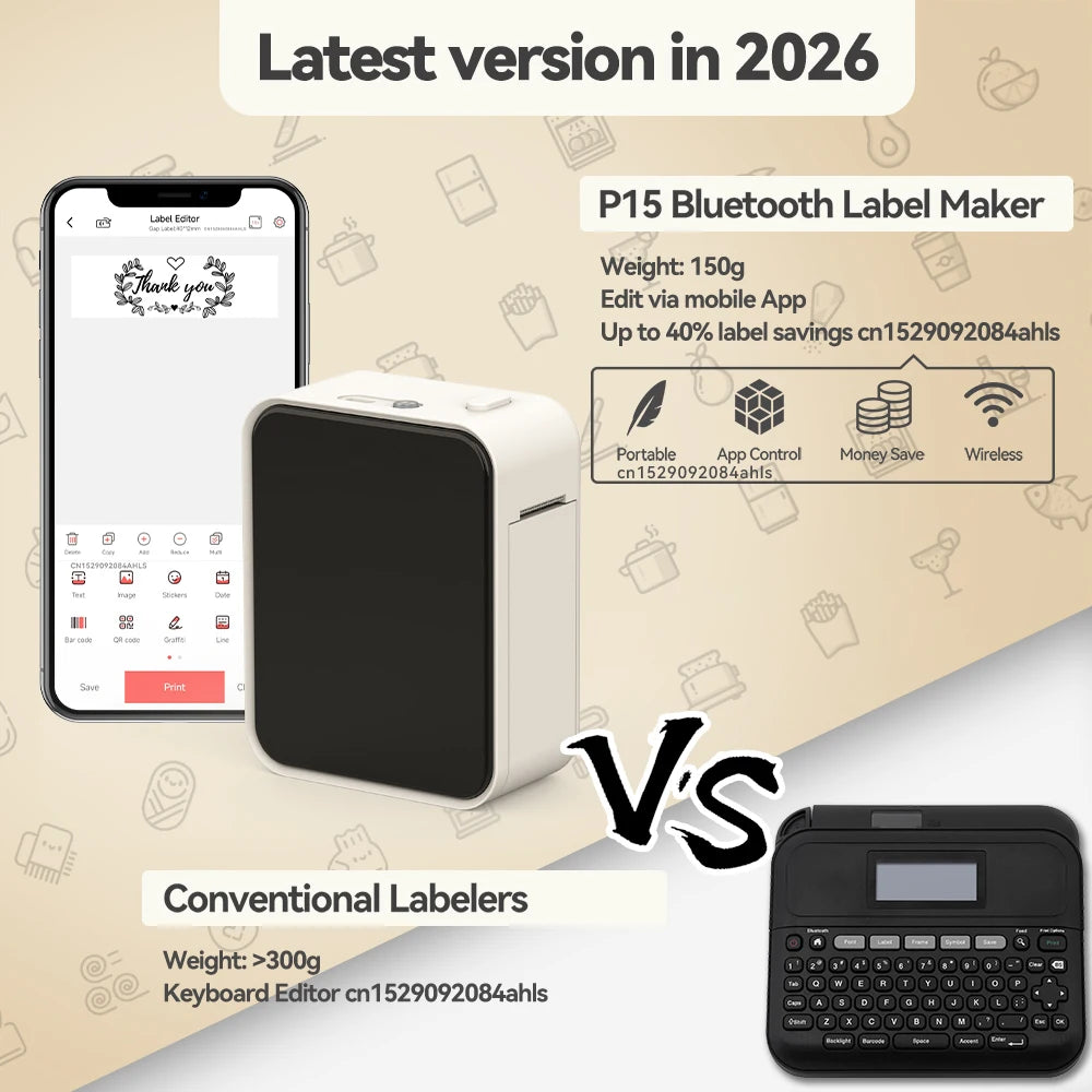 Mini Bluetooth Label Printer Portable Inkless Sticker Printer
