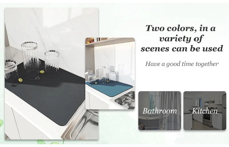 Quick Dry Kitchen Sink Mat Super Absorbent Dish Drying Pad