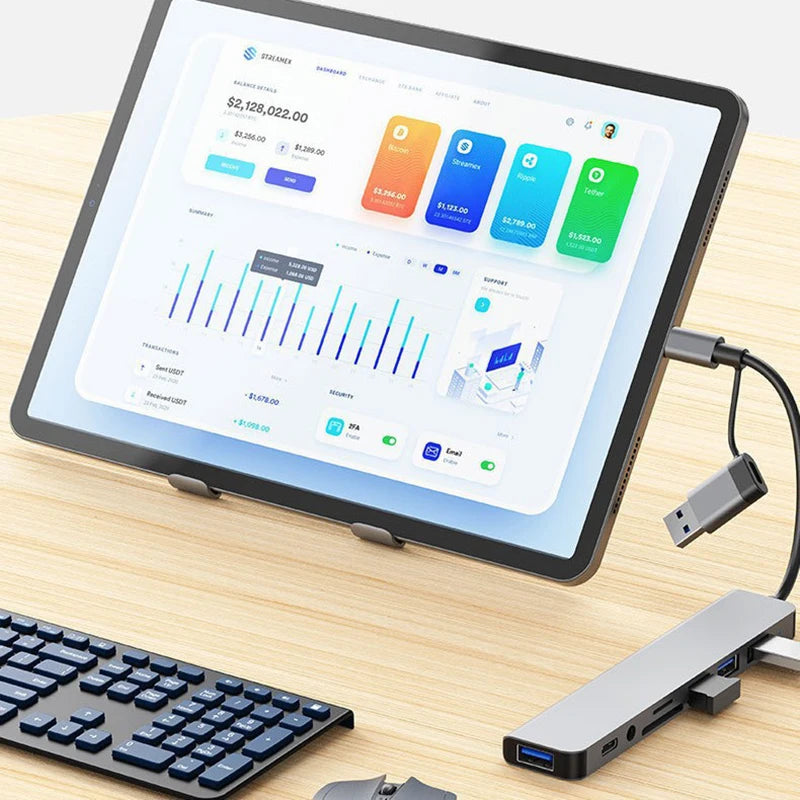 8 -in- 1 USB-C Hib Docking Station - Multiport Adapter for Laptop & Tablet