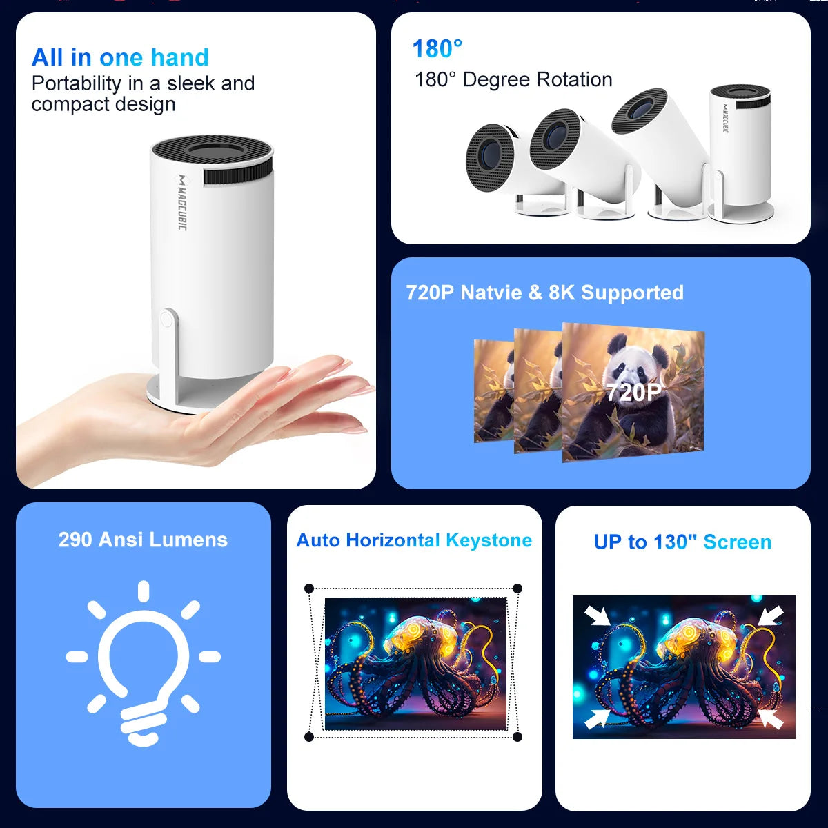 HY300 Pro Mini Smart Projector WiFi & Bluetooth HD Home Cinema