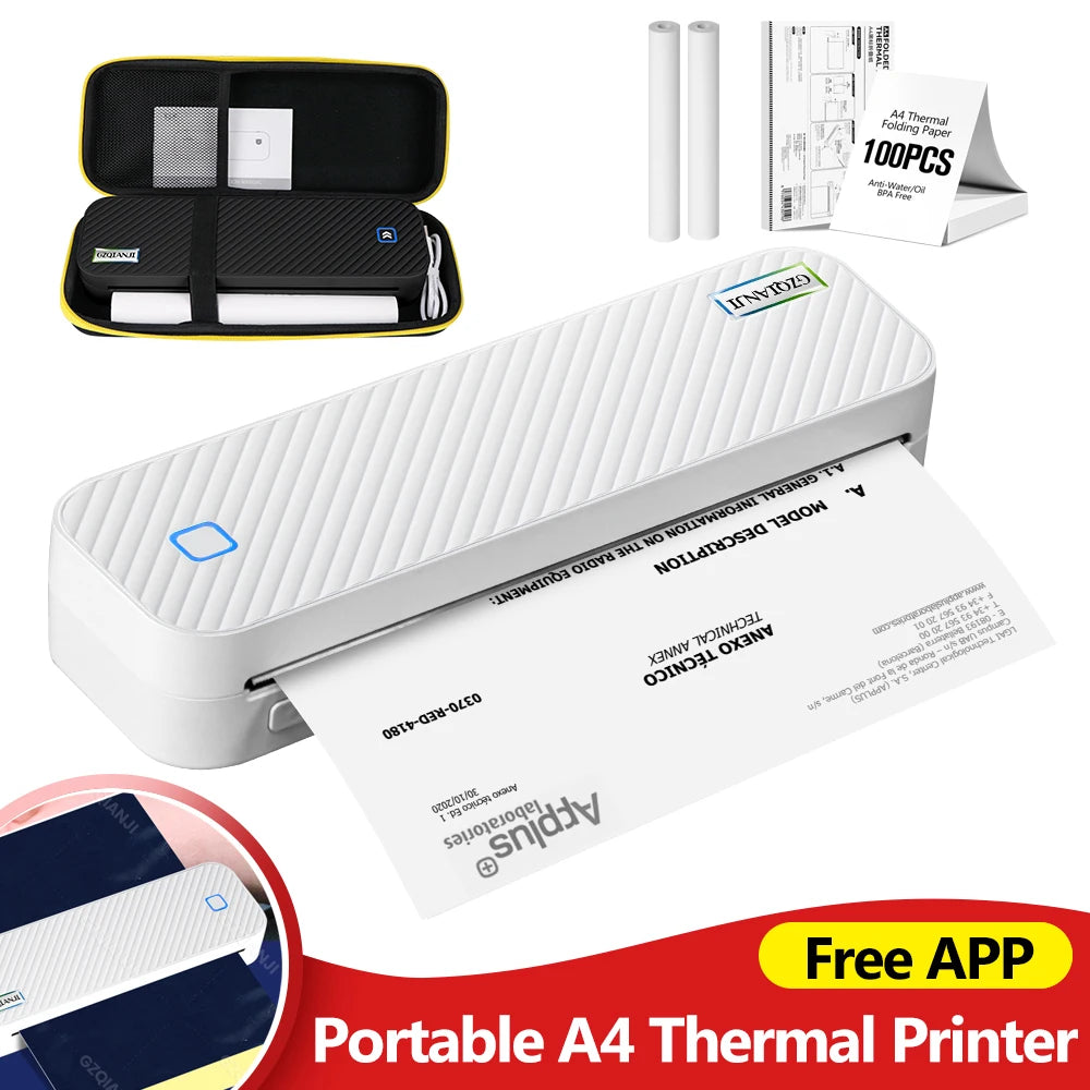 Portable A4 Bluetooth Thermal Printer - Inkless Mobile Document Printer