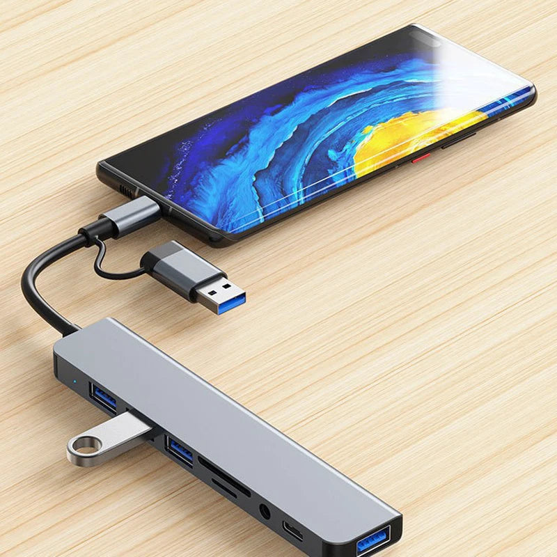 8 -in- 1 USB-C Hib Docking Station - Multiport Adapter for Laptop & Tablet