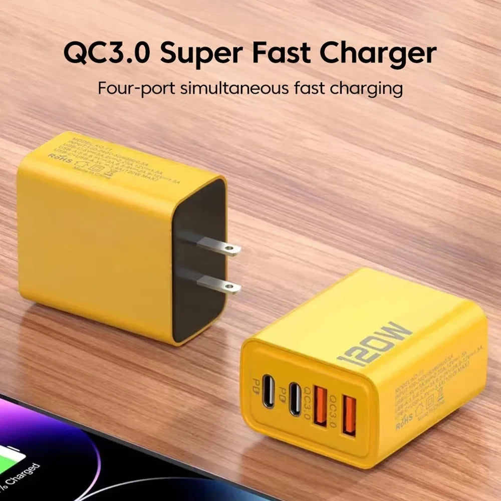 120W Fast Charging USB Wall Charger - 4 Port