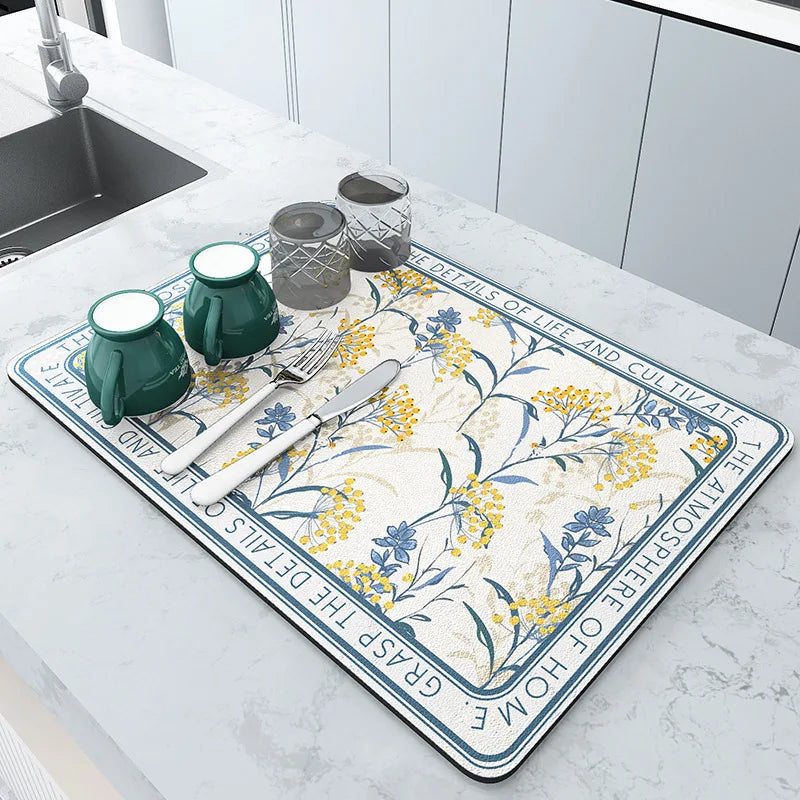 Quick Dry Kitchen Sink Mat Super Absorbent Dish Drying Pad