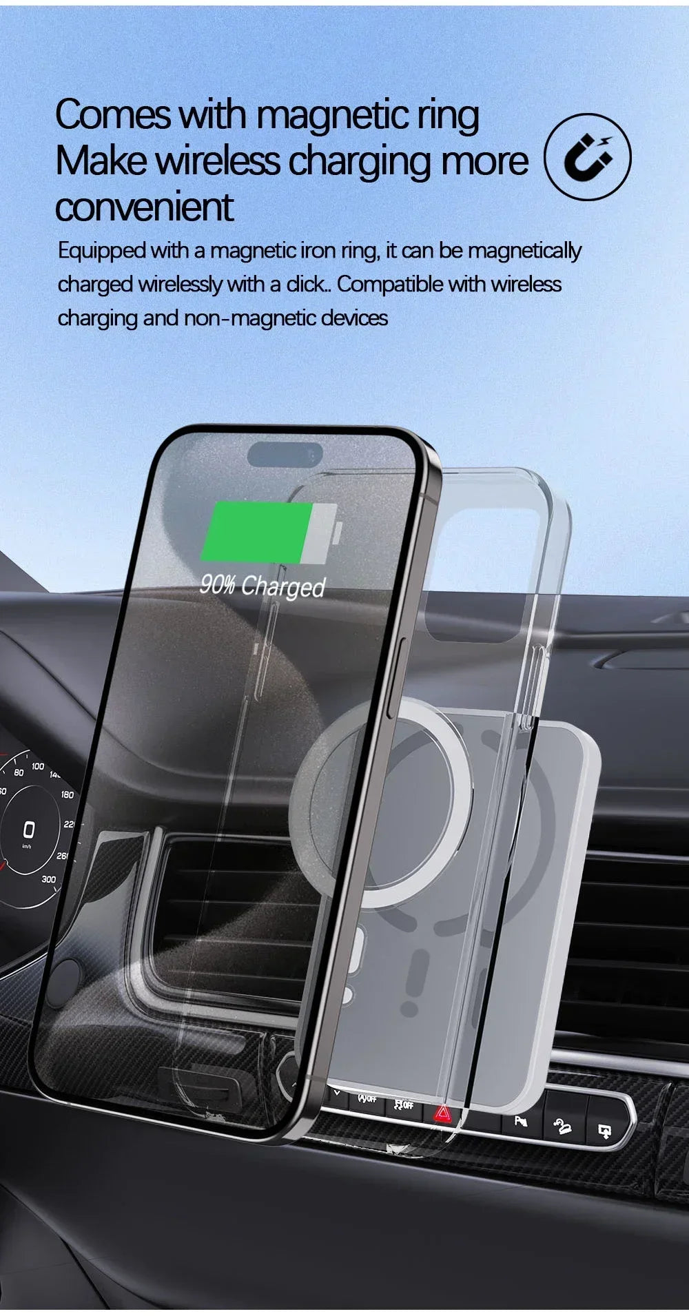Magnetic Wireless Car Charger Air Vent Clip Phone Fast Charging Phone Mount
