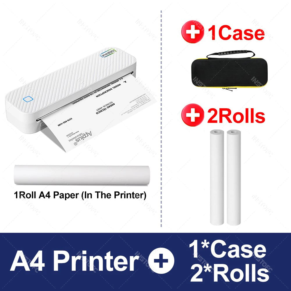Portable A4 Bluetooth Thermal Printer - Inkless Mobile Document Printer