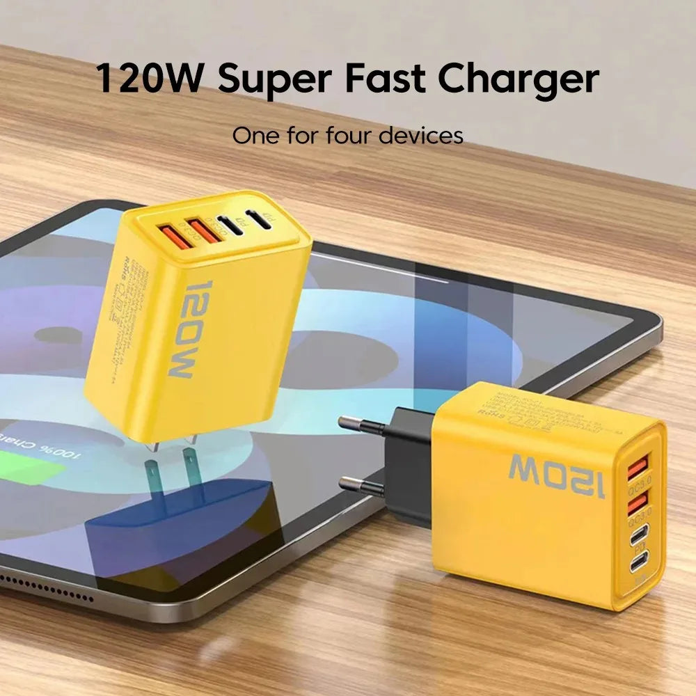 120W Fast Charging USB Wall Charger - 4 Port