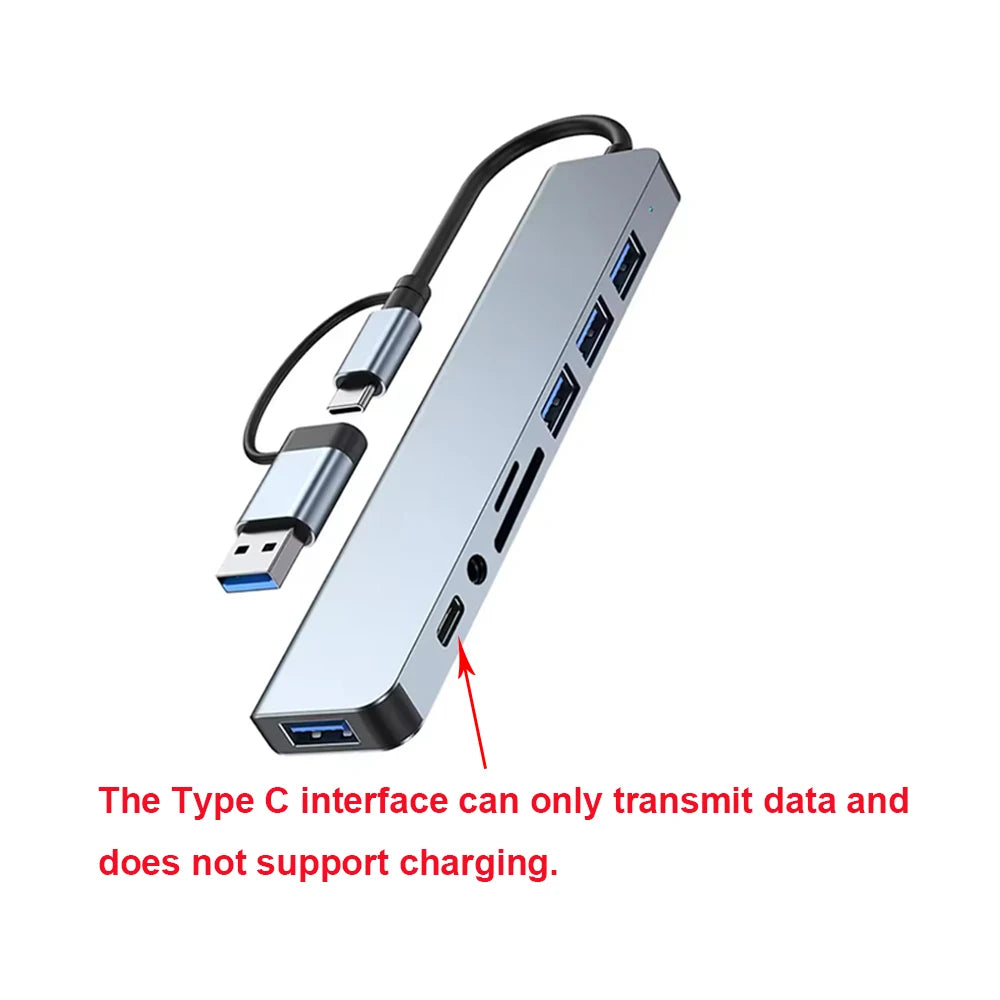 8 -in- 1 USB-C Hib Docking Station - Multiport Adapter for Laptop & Tablet
