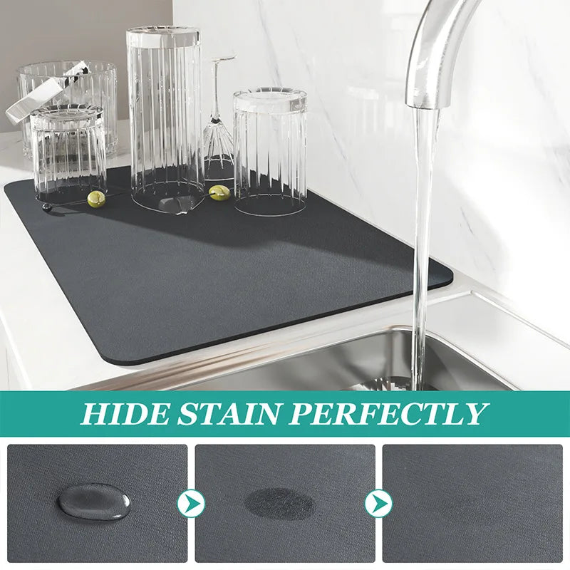 Quick Dry Kitchen Sink Mat Super Absorbent Dish Drying Pad