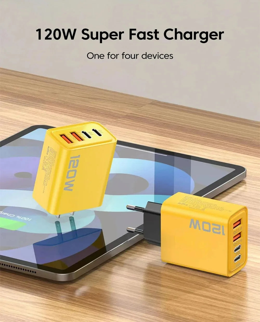 120W Fast Charging USB Wall Charger - 4 Port