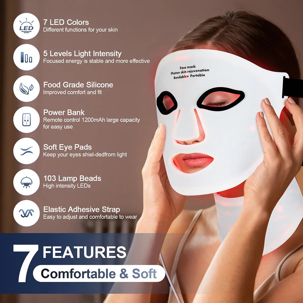 7 - Color LED Light Therapy Facial Mask - Anti - Aging & Skin ReJuvenation
