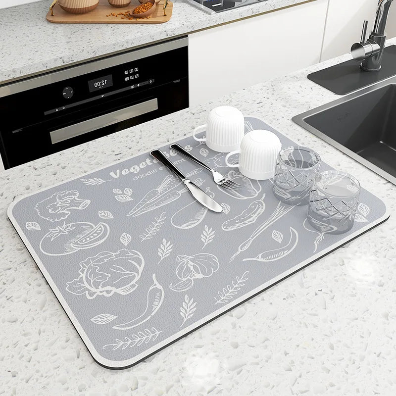 Quick Dry Kitchen Sink Mat Super Absorbent Dish Drying Pad