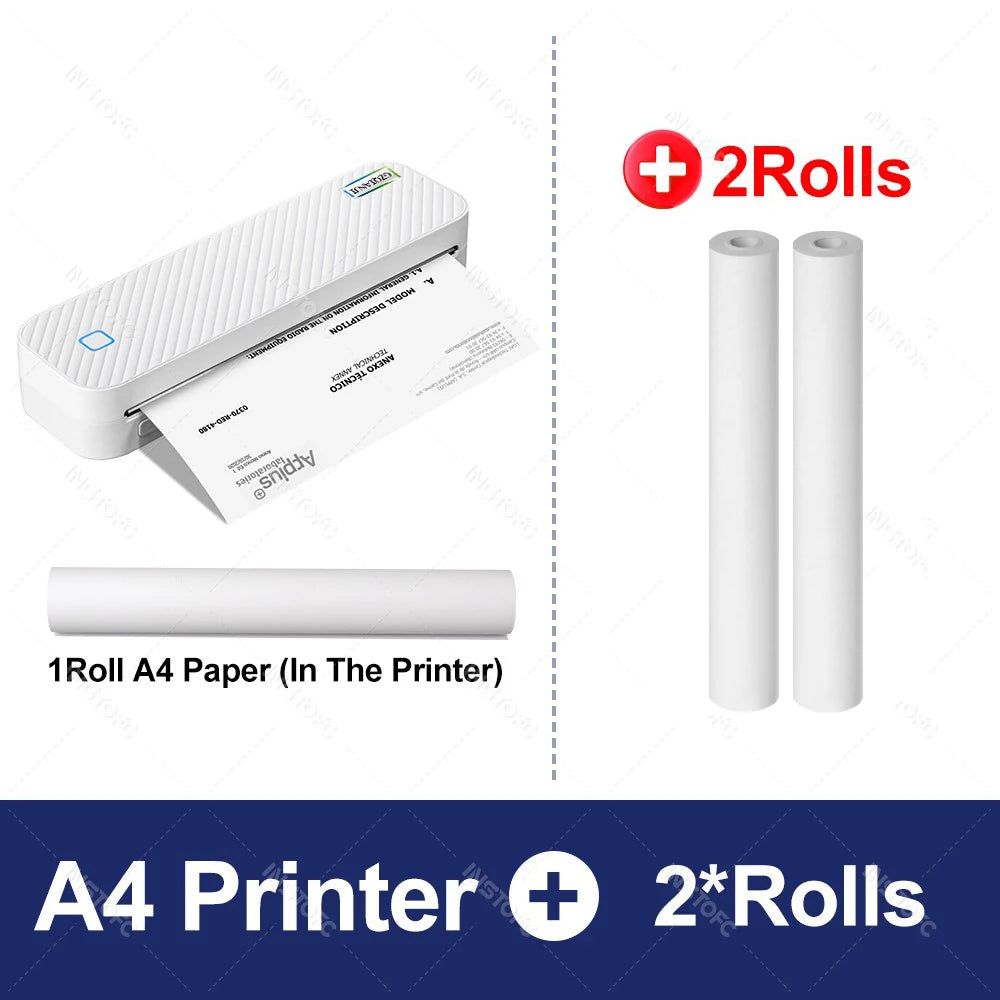 Portable A4 Bluetooth Thermal Printer - Inkless Mobile Document Printer
