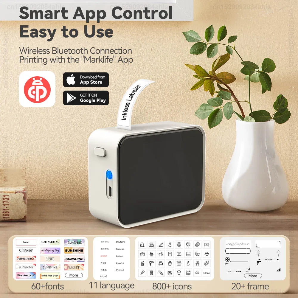 Mini Bluetooth Label Printer Portable Inkless Sticker Printer