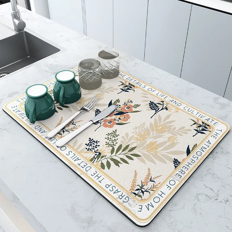 Quick Dry Kitchen Sink Mat Super Absorbent Dish Drying Pad