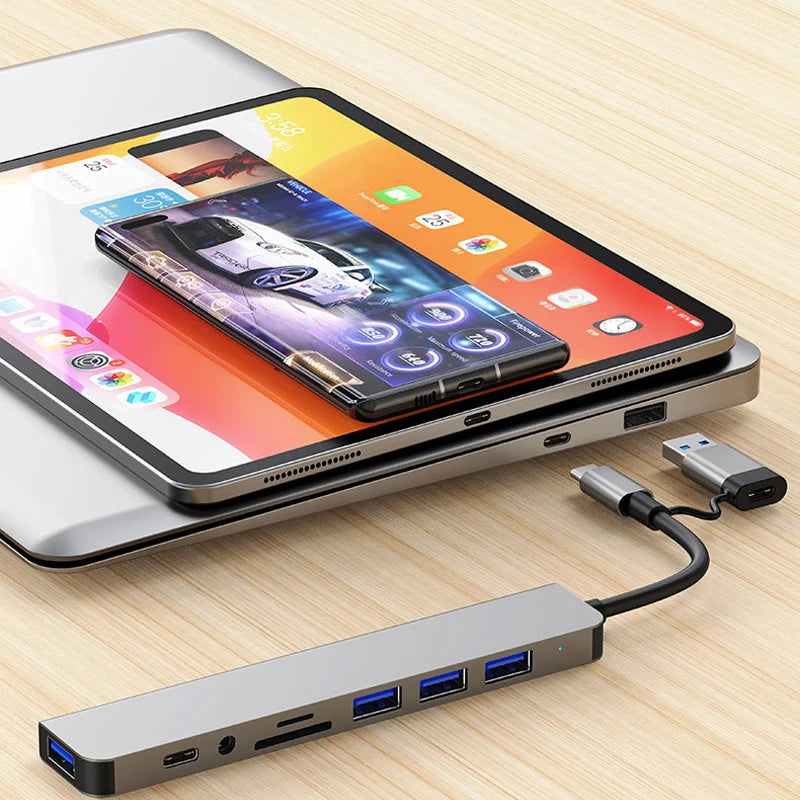 8 -in- 1 USB-C Hib Docking Station - Multiport Adapter for Laptop & Tablet