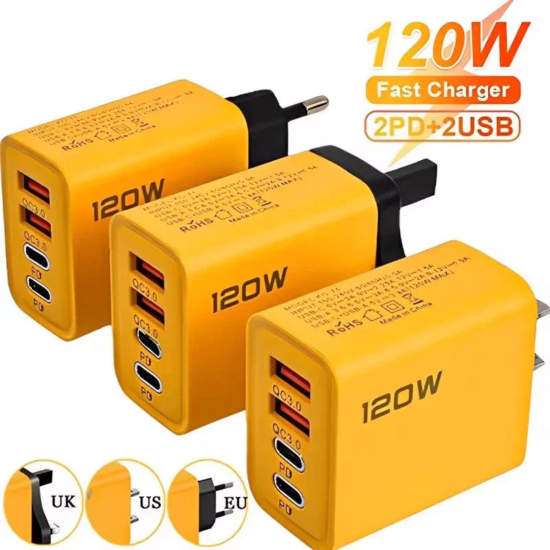 120W Fast Charging USB Wall Charger - 4 Port