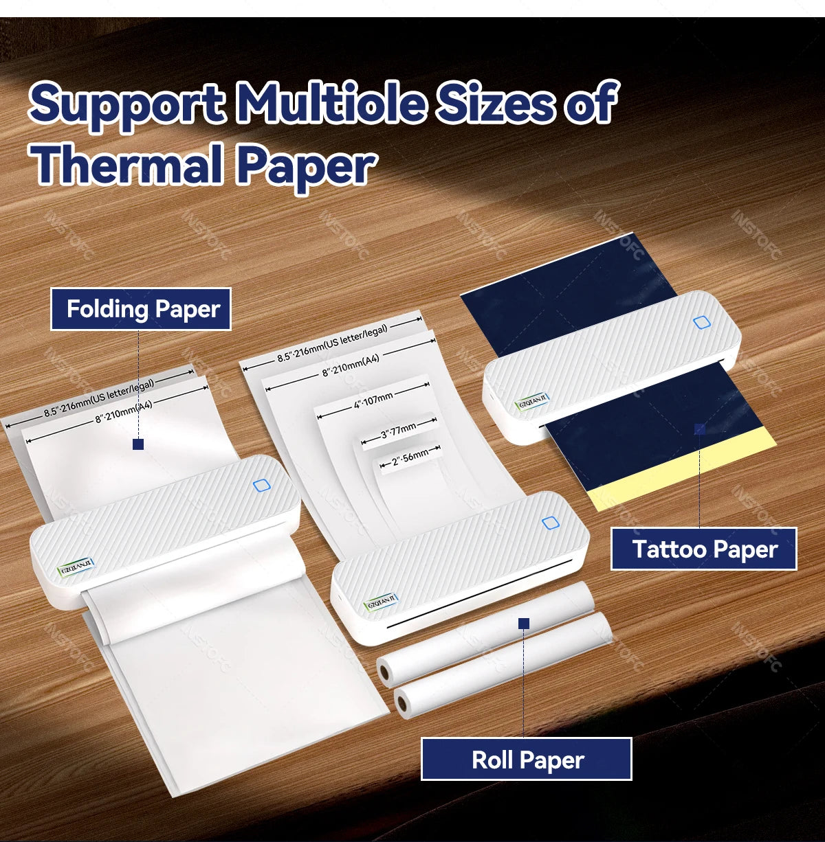 Portable A4 Bluetooth Thermal Printer - Inkless Mobile Document Printer