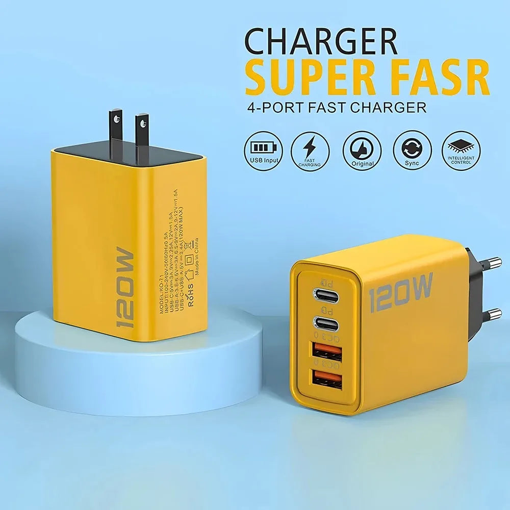 120W Fast Charging USB Wall Charger - 4 Port