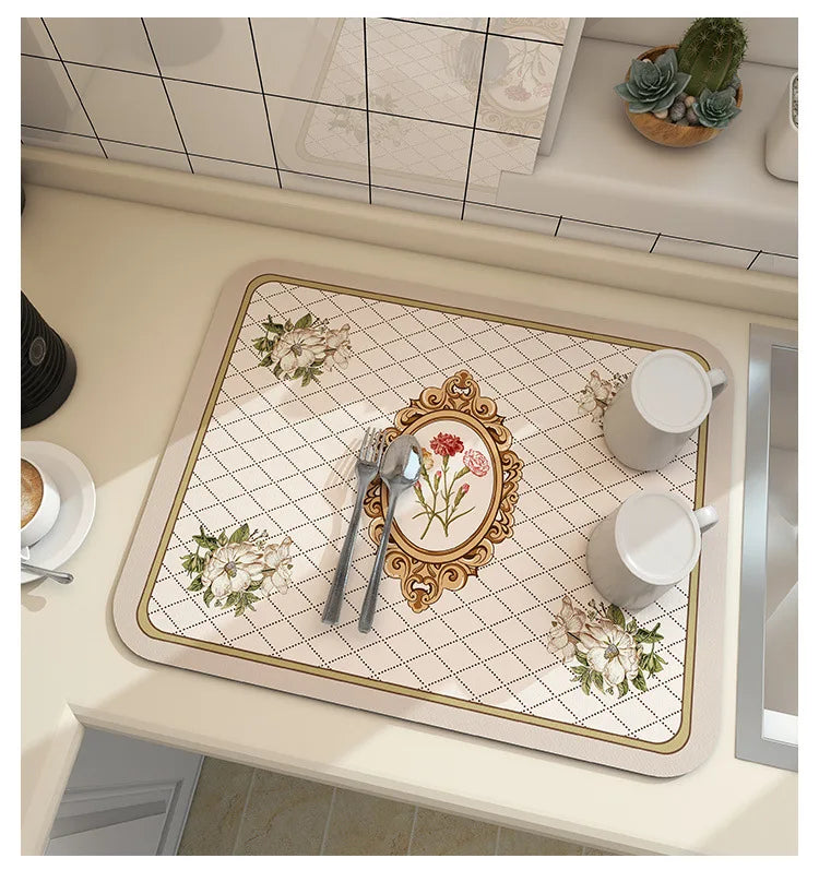 Quick Dry Kitchen Sink Mat Super Absorbent Dish Drying Pad