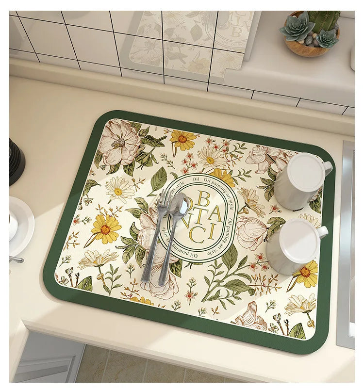 Quick Dry Kitchen Sink Mat Super Absorbent Dish Drying Pad
