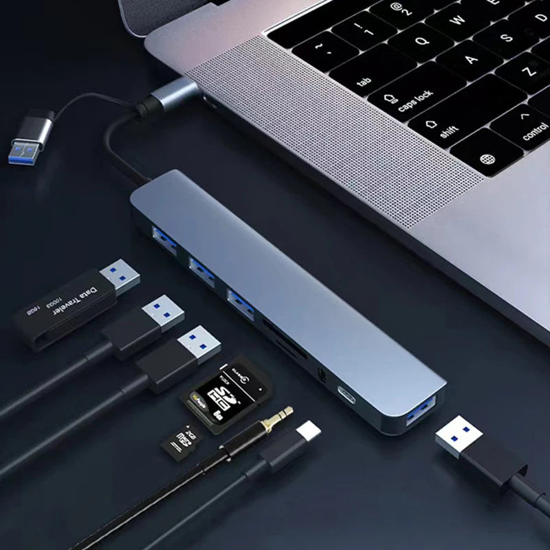 8 -in- 1 USB-C Hib Docking Station - Multiport Adapter for Laptop & Tablet