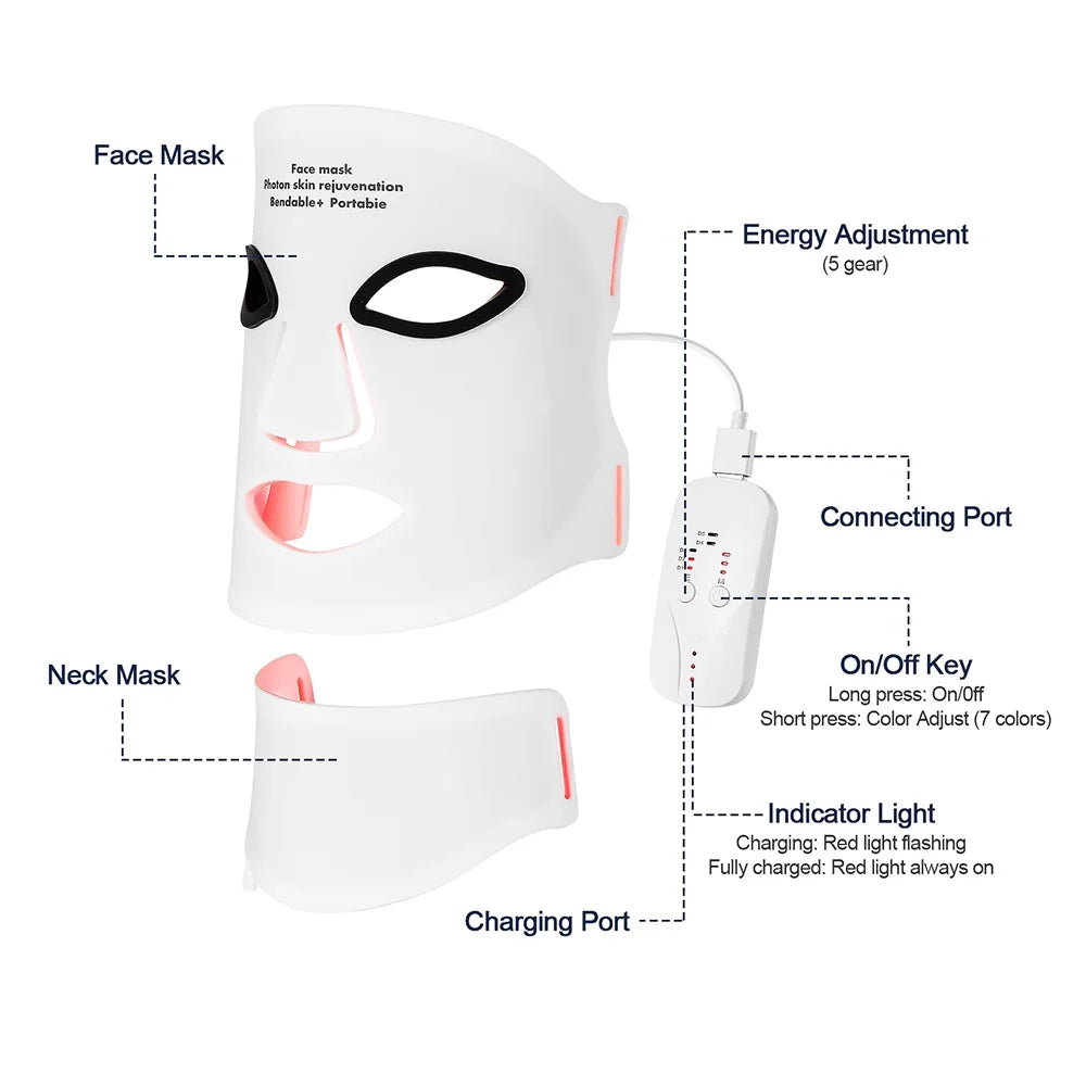 7 - Color LED Light Therapy Facial Mask - Anti - Aging & Skin ReJuvenation