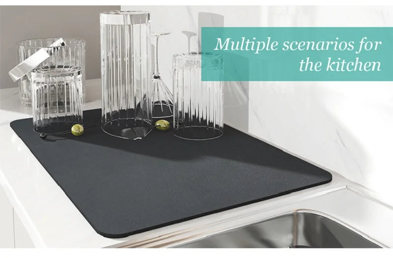 Quick Dry Kitchen Sink Mat Super Absorbent Dish Drying Pad