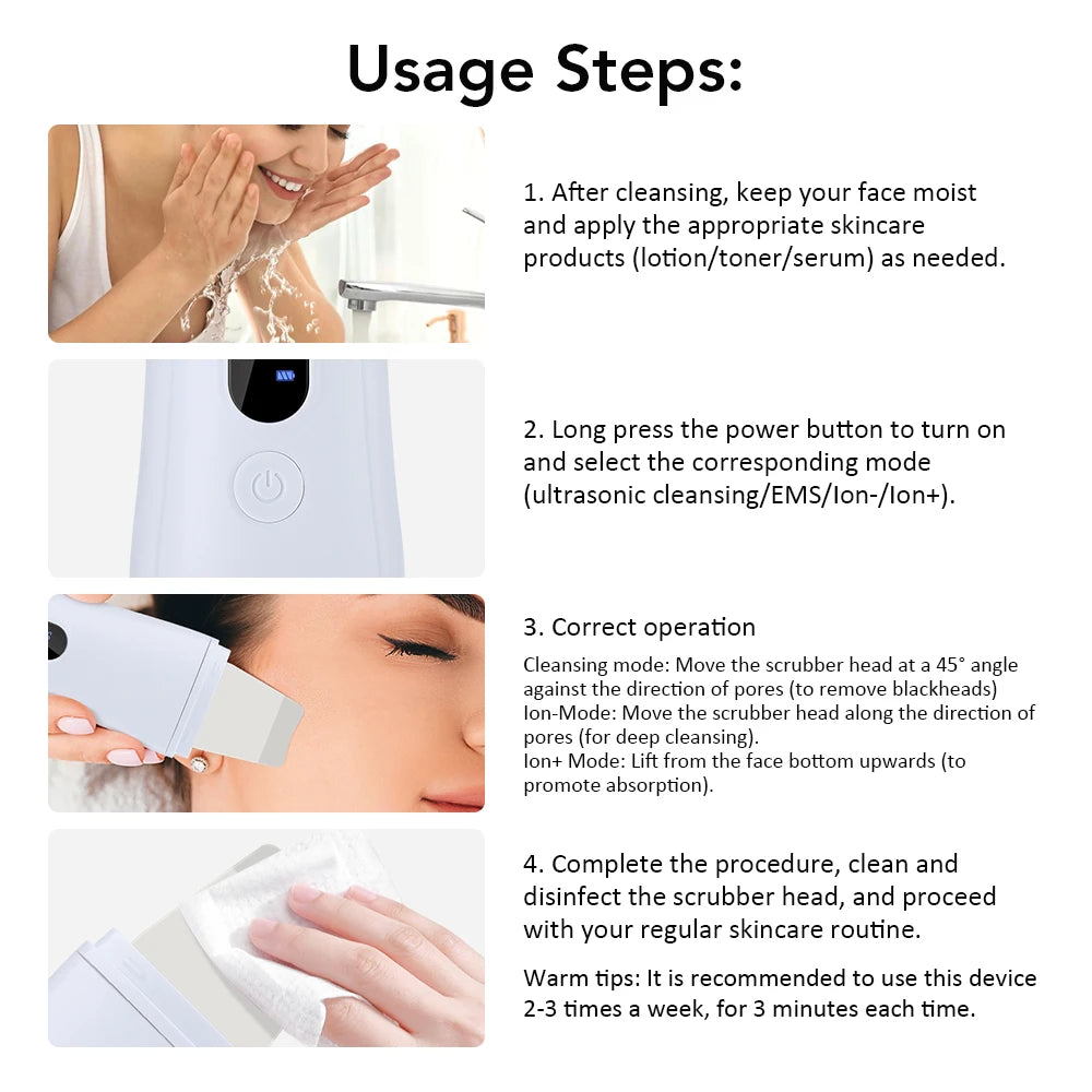 Ultrasonic Skin Scrubber - Deep Pore Facial Cleansing Device