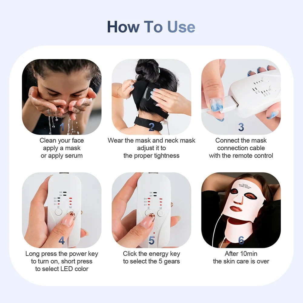 7 - Color LED Light Therapy Facial Mask - Anti - Aging & Skin ReJuvenation