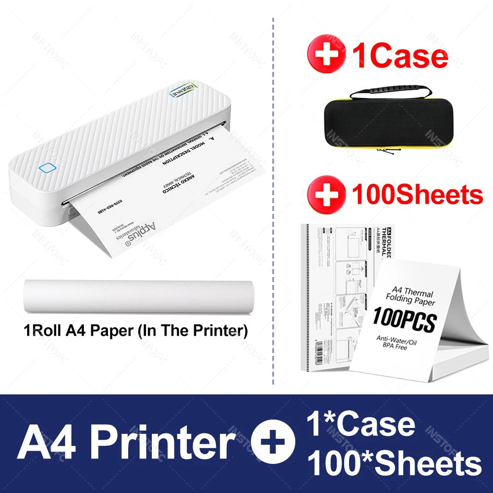 Portable A4 Bluetooth Thermal Printer - Inkless Mobile Document Printer