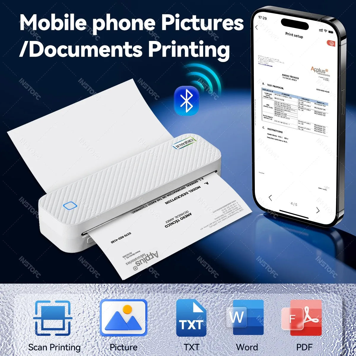 Portable A4 Bluetooth Thermal Printer - Inkless Mobile Document Printer