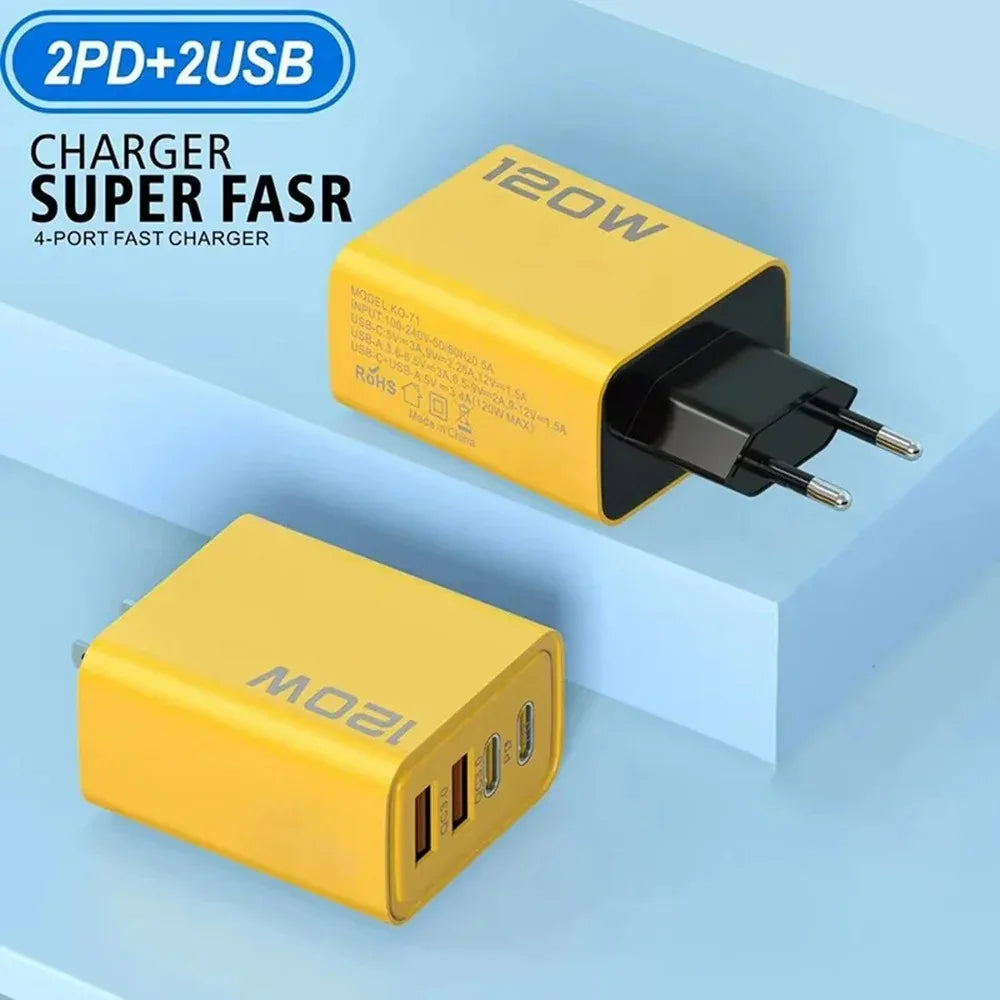 120W Fast Charging USB Wall Charger - 4 Port
