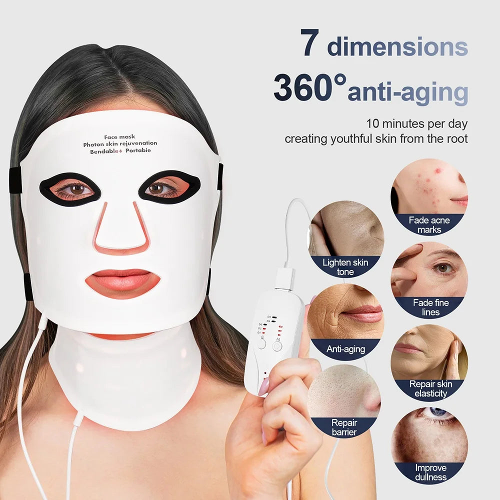 7 - Color LED Light Therapy Facial Mask - Anti - Aging & Skin ReJuvenation