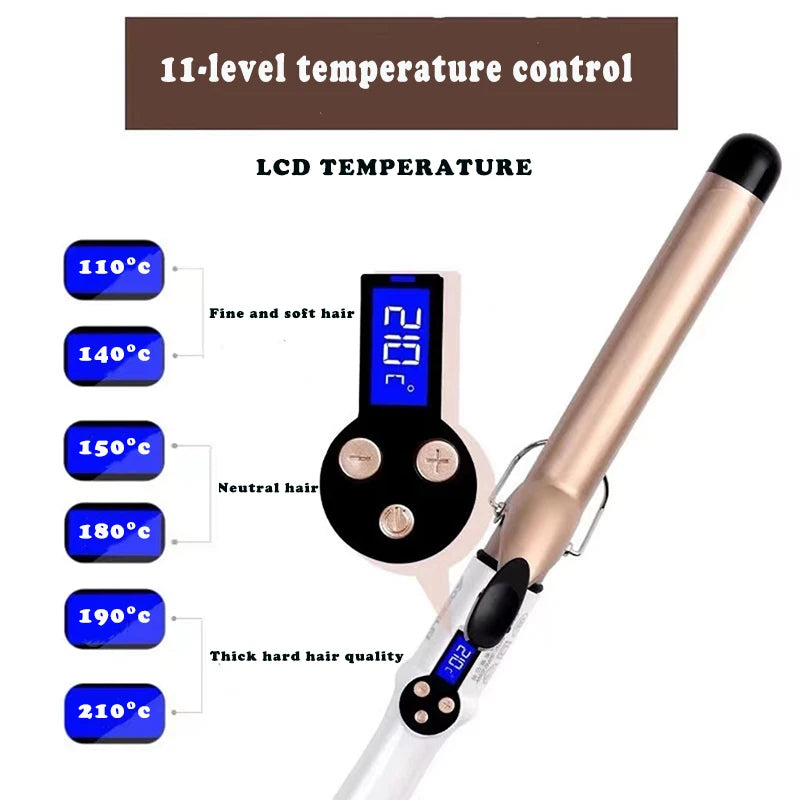 Professional Hair Curling Wand - Adjustable Temperature Curling Iron