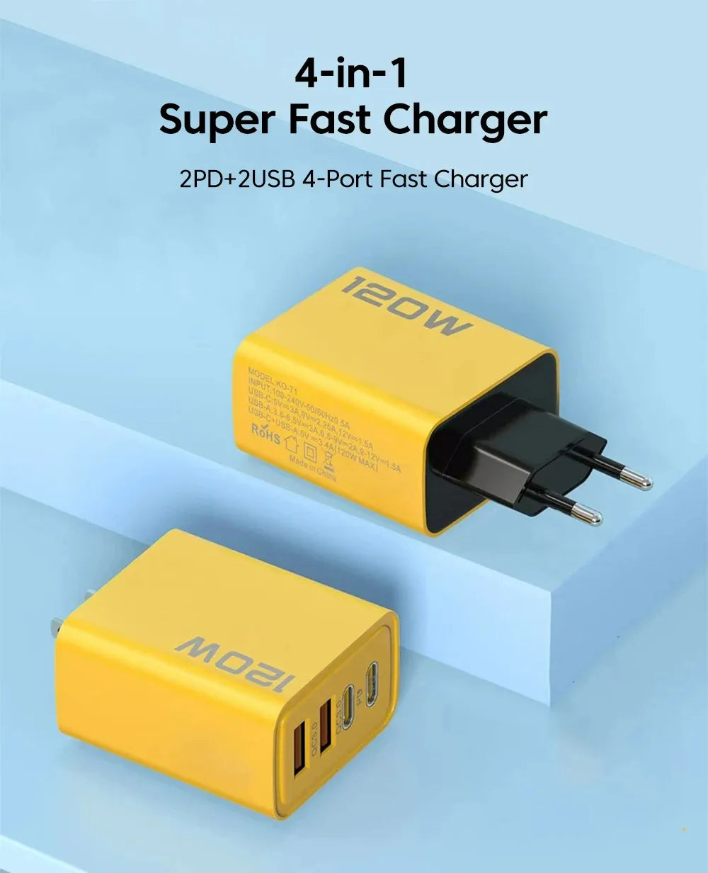 120W Fast Charging USB Wall Charger - 4 Port