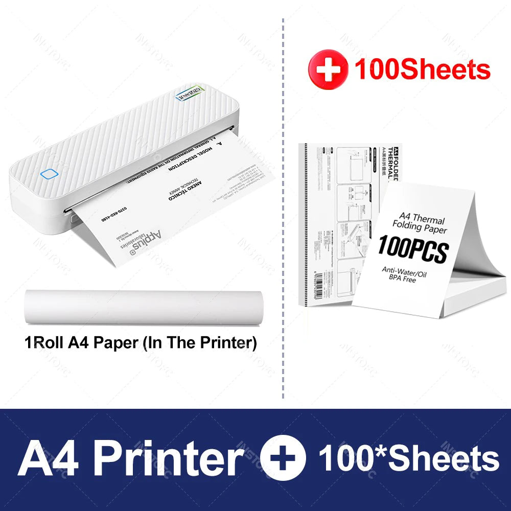 Portable A4 Bluetooth Thermal Printer - Inkless Mobile Document Printer