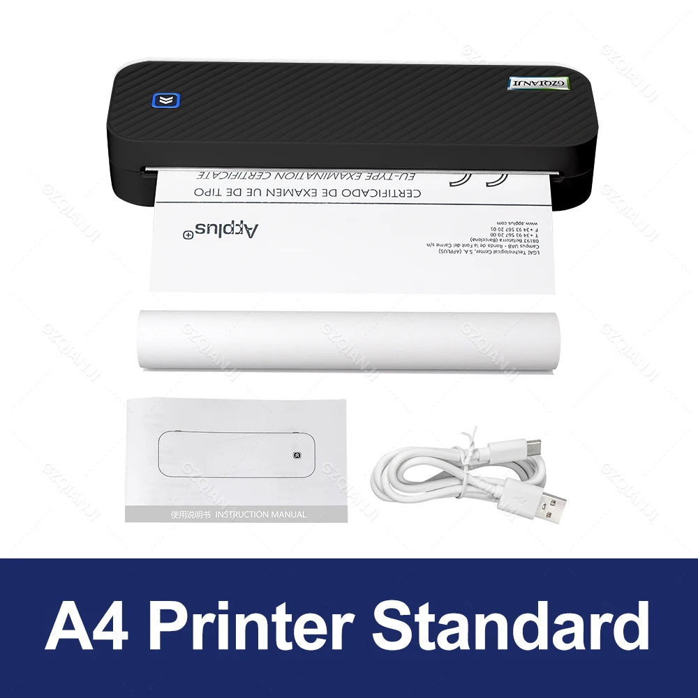 Portable A4 Bluetooth Thermal Printer - Inkless Mobile Document Printer