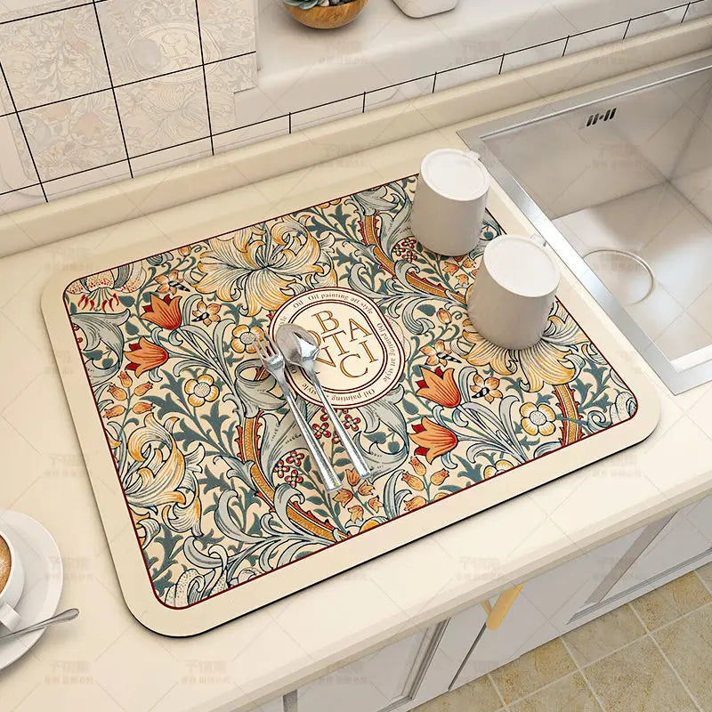 Quick Dry Kitchen Sink Mat Super Absorbent Dish Drying Pad