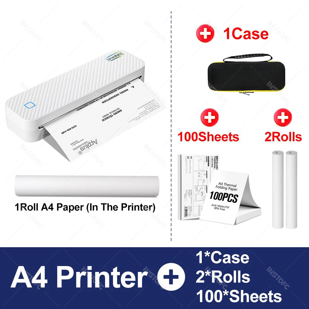 Portable A4 Bluetooth Thermal Printer - Inkless Mobile Document Printer