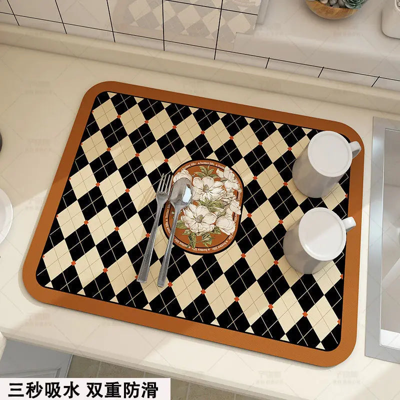 Quick Dry Kitchen Sink Mat Super Absorbent Dish Drying Pad