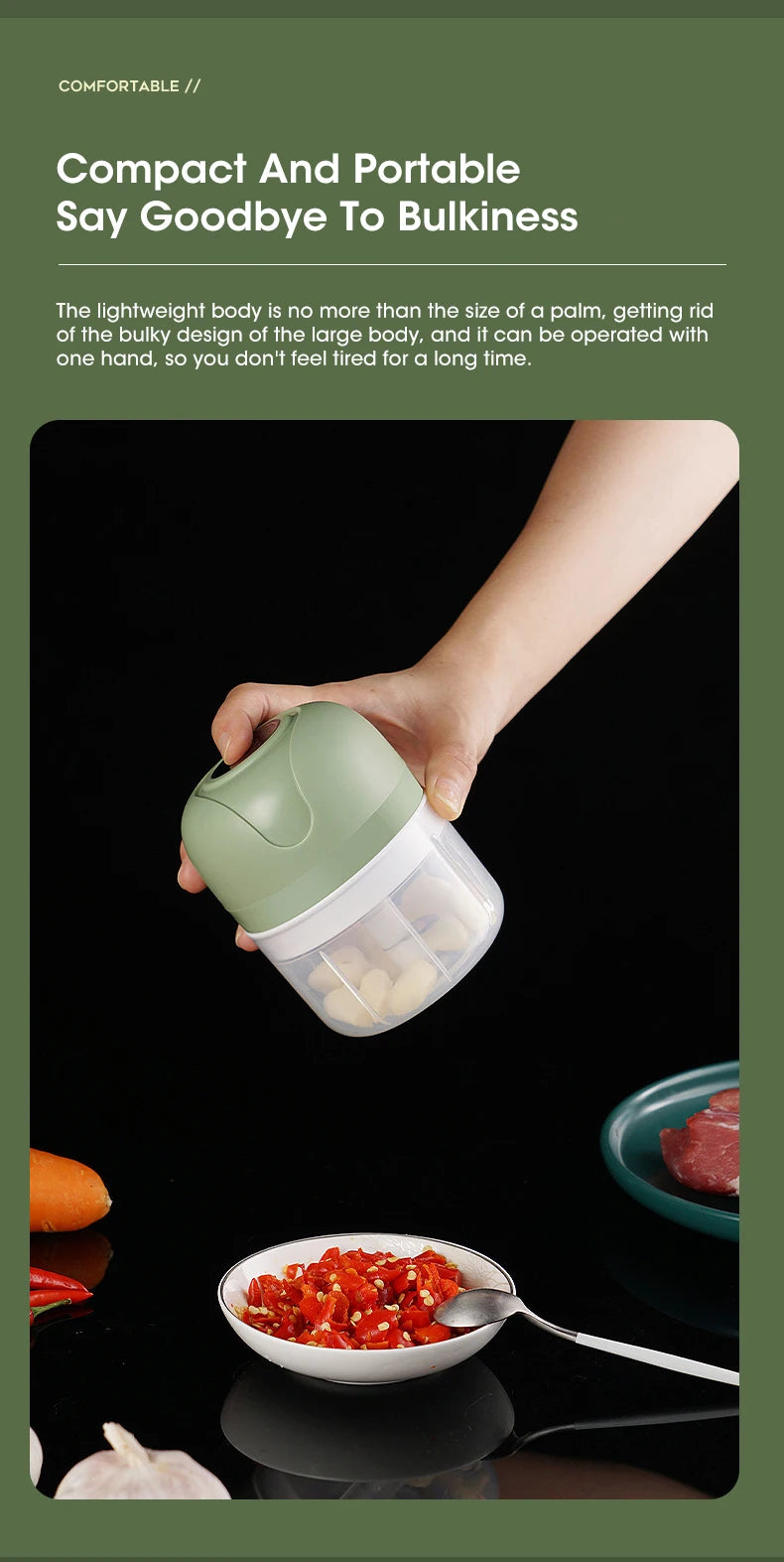 Mini Electric Food Processor – Chop Vegetables in Seconds
