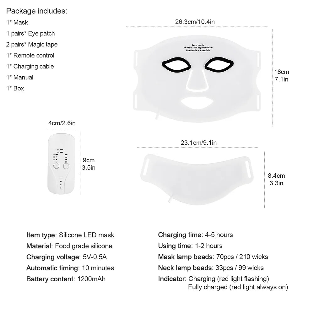 7 - Color LED Light Therapy Facial Mask - Anti - Aging & Skin ReJuvenation