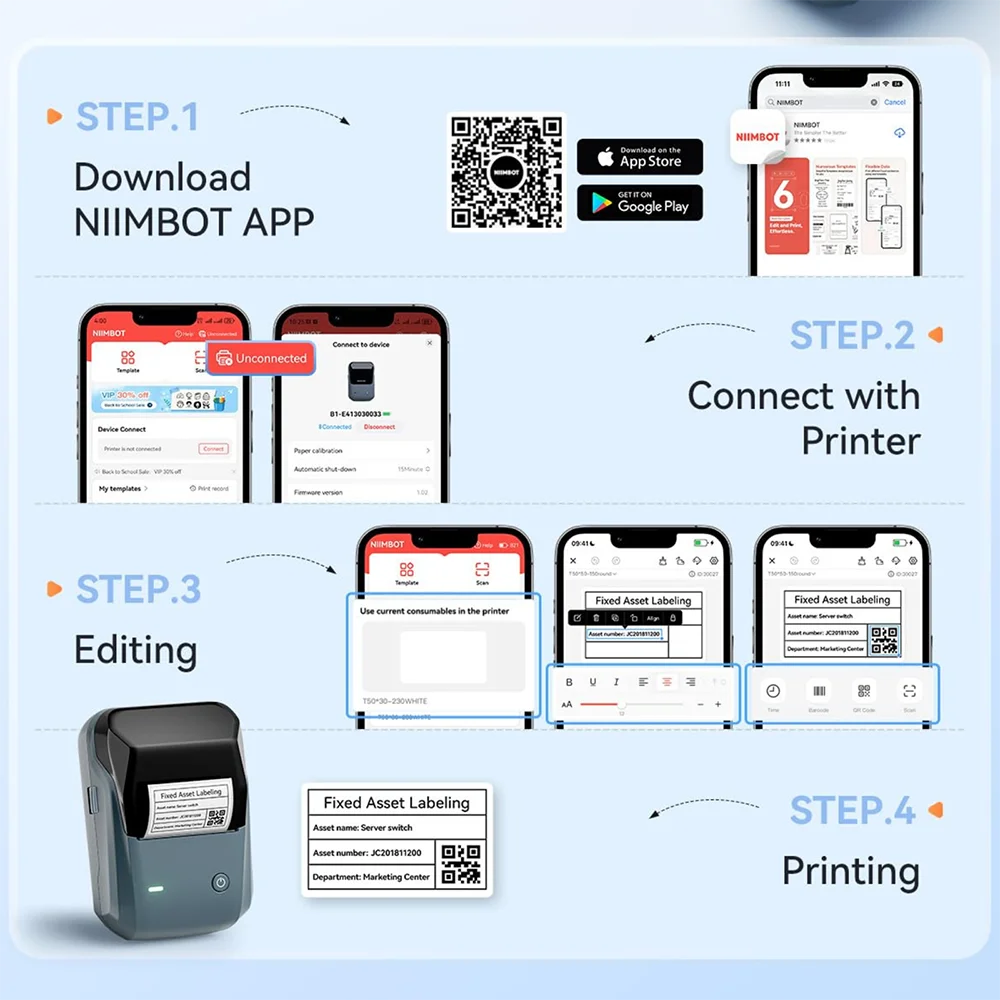 NIIMBOT B1 Portable Bluetooth Label Printer- Wireless Thermal Sticker Printer