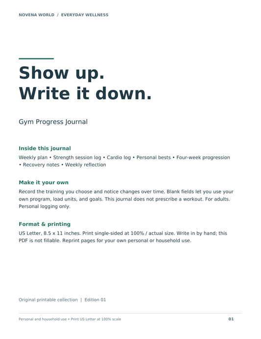Gym Progress Journal — Printable Workout Log cover