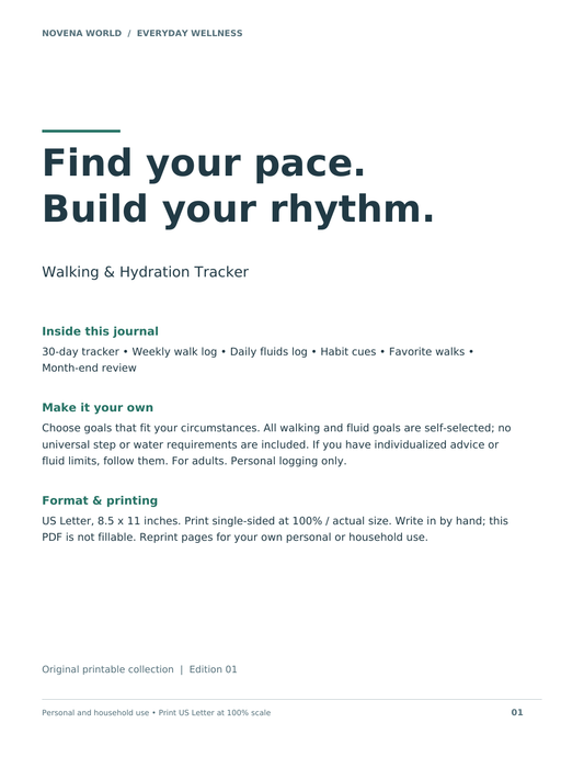 Walking & Hydration Tracker — 30-Day Printable Habit Journal cover